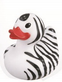 Custom Rubber Safari Zebra Duck, 3 3/8" L x 3 1/2" W x 3" H