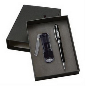 Custom Metal LED Flashlight and Executive Pen Gift Set, 6.875" L x 5.25" W
