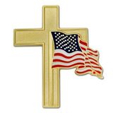 Blank American Flag and Gold Cross Pin, 1 1/8