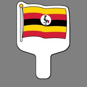 Custom Hand Held Fan W/ Full Color Flag Of Uganda, 7 1/2" W x 11" H