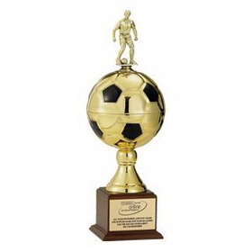 Custom 27" Gold Soccer Ball Trophy w/9" Diameter Ball, Takes Figure