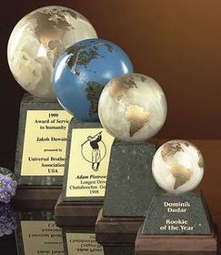 Custom Genuine Marble World Globe Award w/ Base (12")