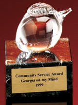 Custom Glass Peach Award w/ Marble Base (3")