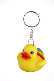 Custom Rubber Mini Rainbow Duck Key Chain, 2" L X 2" W X 1 1/2" H