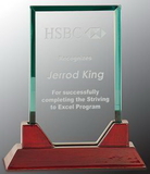 Custom Jade Rectangle Glass Award with Rosewood Base, 6 1/4