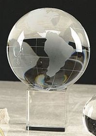 Custom Optical Crystal World Globe Award w/ Base (4")