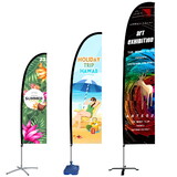 Custom 9' Single Side Full Imprint Feather Blade Flag with Cross Base