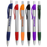 Custom Pensline NI-80S Preston Ballpoint Pen W/ Silver Barrel & Colored Grip & Clip Click Pen