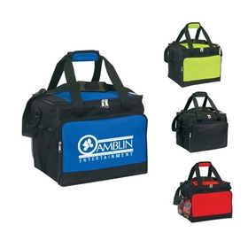 Custom B-6517 Insulated Cooler with Large Front Zipper Pocket, Large Side Mesh Pocket, Velcro Hand Grip