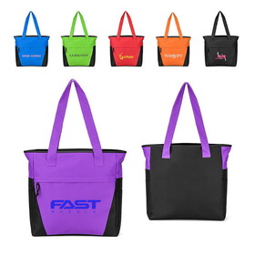 Custom Admart B-7271 Poly Color Block Zipper Tote Bag