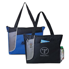 Custom Admart B-8297 Poly Multi Front Pocket Zipper Tote Bag