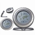 Custom CM-1001 World Time Travel Alarm Clock In Matte Silver Aluminum Case with Dual Time Display - 24 Time Zone