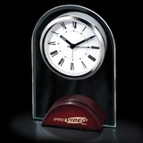 Custom CY-1030 Arch Shaped Glass Alarm Clock with Wooden Base, Battery Not Included