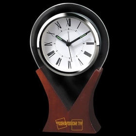 Custom CY-1031 Glass Drop Shaped Alarm Clock with Wooden Base and Roman Numeral Numbering