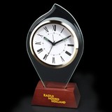Custom CY-1034 Flame Shaped Glass Alarm Clock On Wooden Trapezoid Base, Battery Not Included