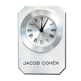 Custom CY-1168 Metal On Glass Alarm Clock with Roman Numeral Numbering and Sleek Brushed Finish, Battery Not Included