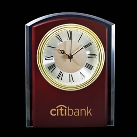 Custom CY-1170 Wood Clock with Gold Accents and Trimed with Glass, Battery Not Included