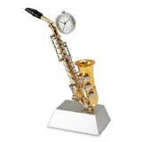 Custom CY-1175 Saxophone Novelty Clock Mounted On Metal Trapezoid Base