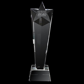 Custom DY-2061 Crystal Trophy, Tall Star Prism Shape Ontop of A Trapezoid Base