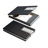 Custom HM-9011 Black Textured Leather-Like Business Card Case with Stainless Steel Closure Holds Approximately 18 Business Cards