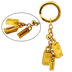 Custom KY-3069 Gold Bar Bell Key Chain, 24K Gold Plated Metal Key Chain with Jingling Bell and Carved Gold Details