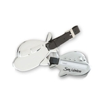 Custom LM-1004 Airplane Luggage Tag with Insert Card For Id. Shiny Nickel Plated with Leather Strap and Buckle Closure