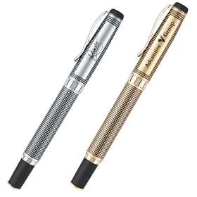 Custom PA-601R Heavy Weight Brass Construction Unique Grid Pattern Rollerball Pen with Brush Silver Finish