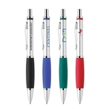 Custom PM-210 Click Action Aluminum Ballpoint Smooth Satin Finish Barrel with Colored Rubber Grip and Chrome Trims