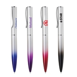 Custom PM-220 Twist Action Aluminum Construction Ballpoint Pen Matte Silver Body with Gradient Colored Barrel and Chrome Accents