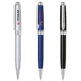 Custom PN-305 Aluminum Twist Action Ballpoint Pen Featuring Laquer Colored Finish and Polished Chrome Accents