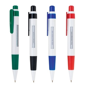 Custom PZ-30112 Click Action Retractable Window Messsage Pen Sleek White Body with 2 Sided Displaying Windows