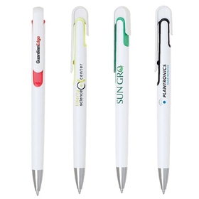 Custom PZ-30127 Click Action Ballpoint Pen, Clean White Design with Colored Accents