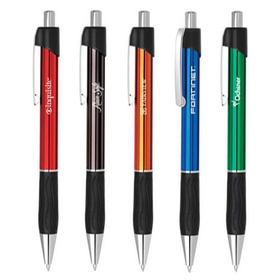 Custom PZ-30218 Colorful Click Action Retractable Ballpoint Pen with Comfort Gripper and Chrome Trims