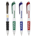 Custom PZ-3028 Click Action White Ballpoint Pen with Bright Translucent Clip and Matching Color Gripper