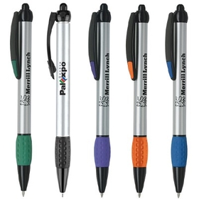 Custom PZ-30301 Click Action Retractable Ballpoint Pen with Silver Barrel