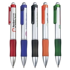Custom PZ-3032 Click Action Mechanism Ballpoint Pen with Translucent Clip and Color Matching Rubber Grip