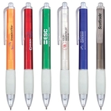 Custom PZ-30455 Click Action Ballpoint Pen Frosted Wide Barrel and Grip with Clear Trims