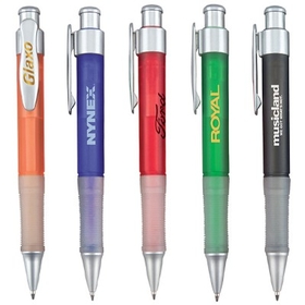 Custom PZ-30465 Click Action Ballpoint Pen, Frosted Jumble Barrel with Matte Silver Accents
