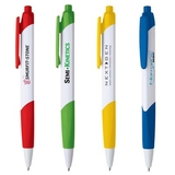 Custom PZ-30607 Click Action Ballpoint Pen Solid White Barrel with Colored Grip and Trims