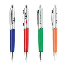 Custom PZ-30640 Click Action Retractable Ballpoint Pen, Metallic Silver Cap with Colorful Translucent Barrel and Chrome Accent