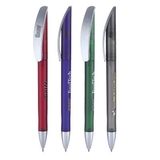 Custom PZ-3078 Twist Action Mechanism Frosted Retractable Ballpoint Pen with Matte Silver Pocket Clip and Trim