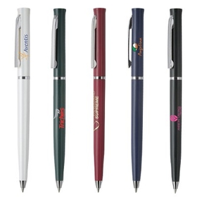 Custom PZ-30805 Ultra Slim, Twist Action Plastic Ballpoint Pen with Solid Opaque