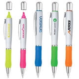 Custom PZ-40220 2-In-1 Twist Action Highlighter and Ballpoint Pen, White Barrel with Color Grip