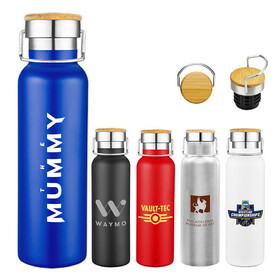 Custom Admart WA-1110 20 oz Wood Lid Stainless Steel Water Bottle