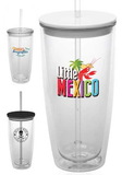 Custom 24 oz. Breeze Clear Double Wall Plastic Tumblers With Straw