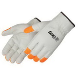 Custom Standard Grain Cowhide Driver Glove With Fluorescent Orange Fingertips