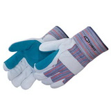 Custom Teal Split Leather Double Palm Work Gloves
