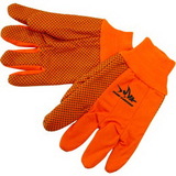 Custom Fluorescent Orange Double Palm Canvas Work Gloves W/ Black Pvc Dots