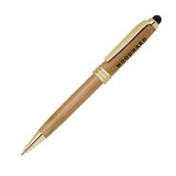 Custom Bamboo With Gold Trims Ballpoint Pen With Capacitive Stylus