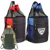 Custom 6012 600D Polyester/Nylon Mesh Mesh Drawstring Beach Barrel Bag, 11 L x 7-1/2 D x 20 H